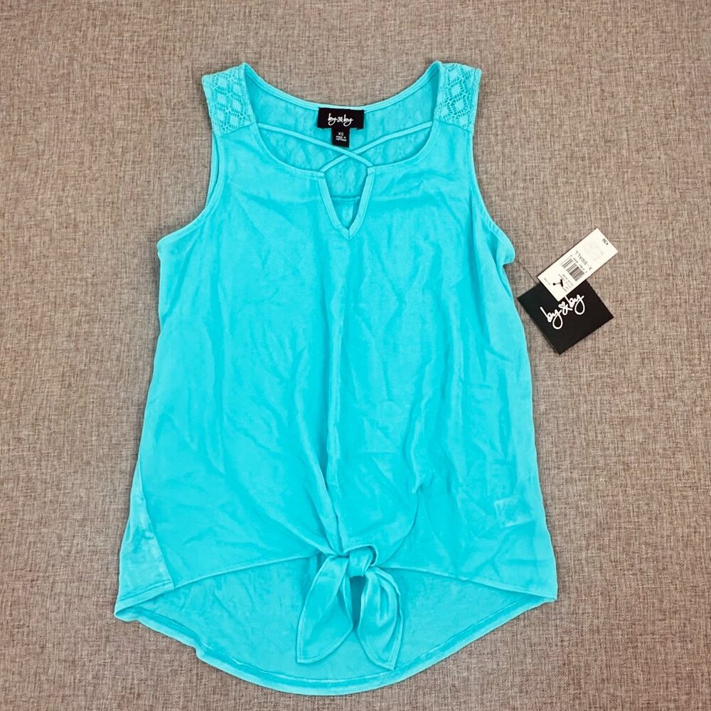 NEW! By & By Front Tie Not Tank Top Azure XS Cotton Blend $39 Lightweight